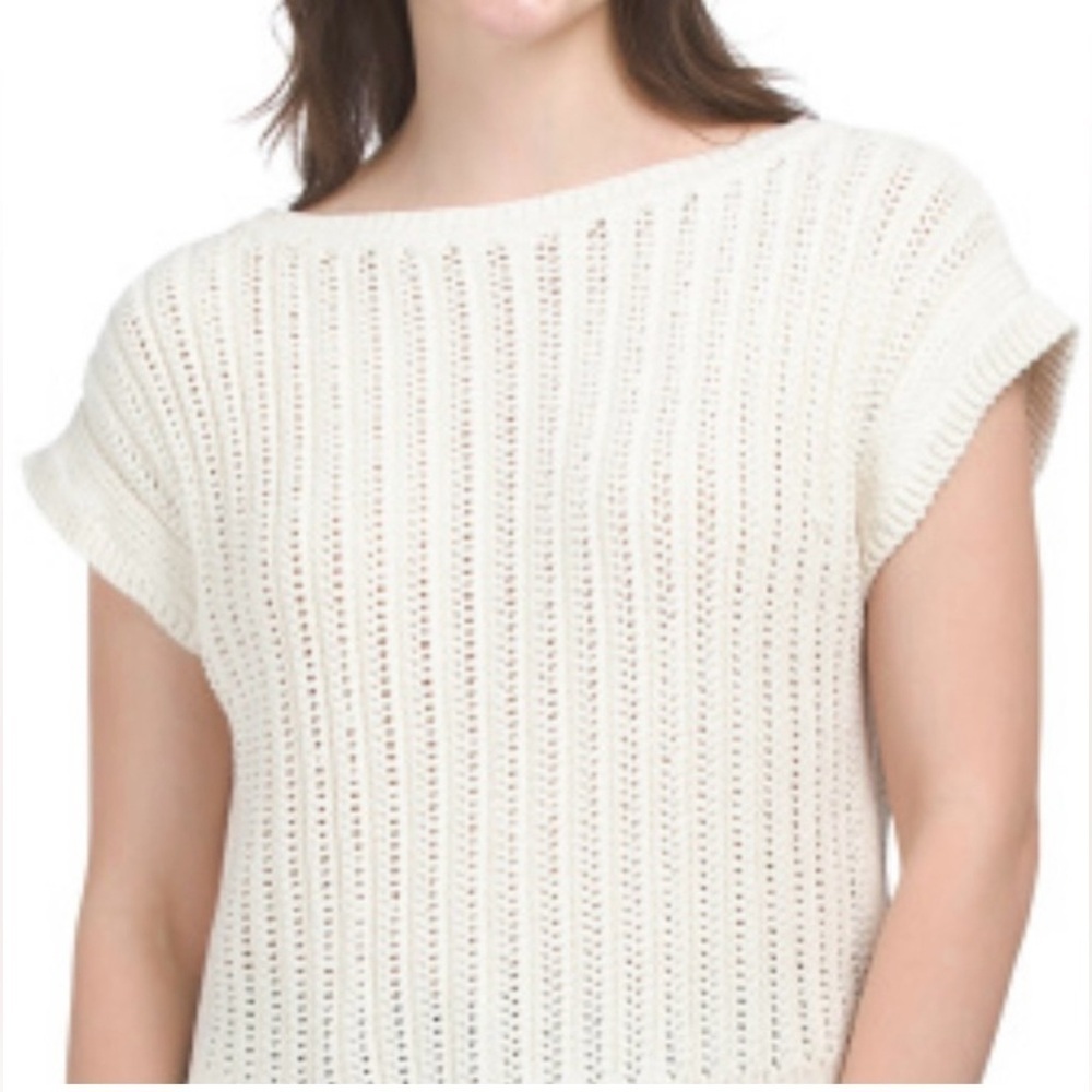 NWOT Frye Boat Neck Fisherman Cap Sleeve Open Knit Pullover Sweater Size M - Picture 2 of 13